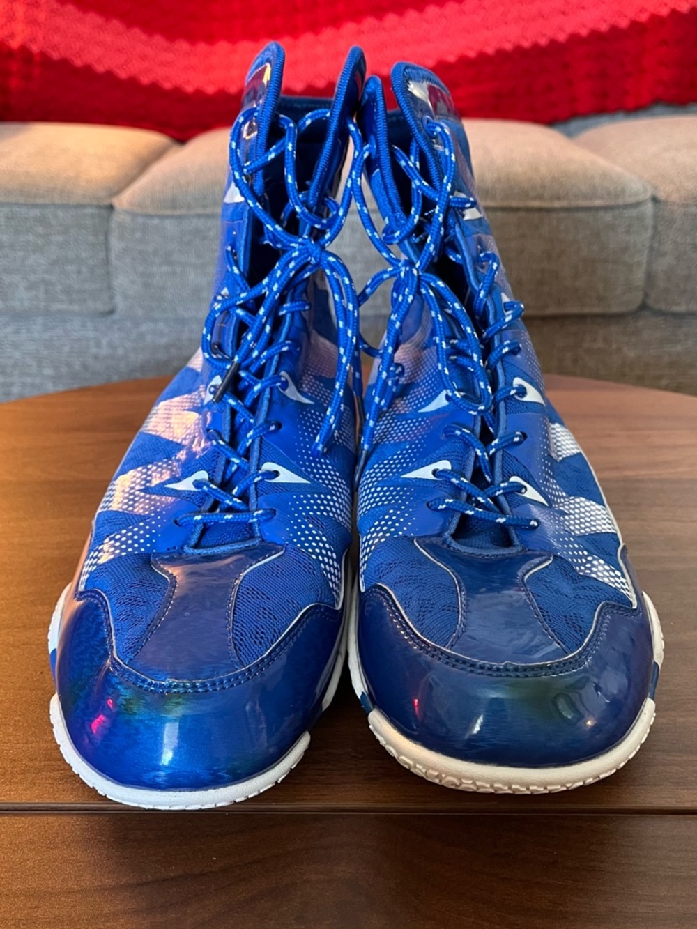Dudimu Mens Blue Boxing Boots Leather Wrestling Shoes Size 12 S0236.11